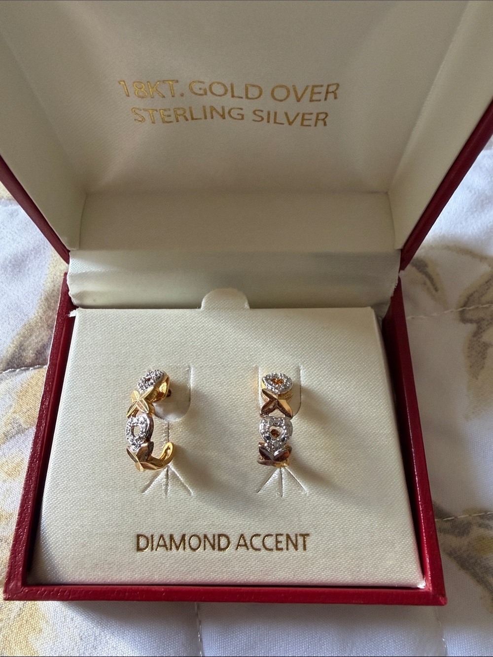 18KT Gold Over Sterling Silver Diamond Accent Gold and Silver Hoop Earrings